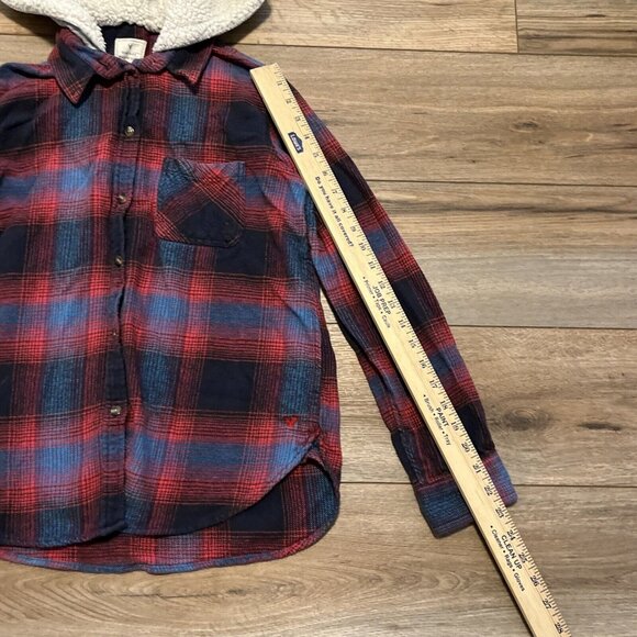 Women's American Eagle Vintage Boyfriend Flannel Shirt MEDIUM Hooded Button Up - Picture 4 of 12